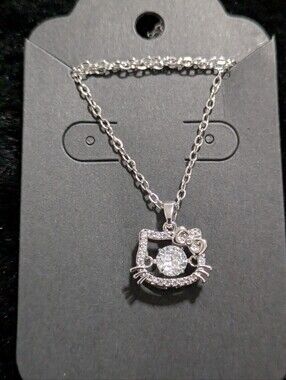 1 LEFT!  Silverly Hello Kitty Cat Pendant Necklace with Crystal Accent